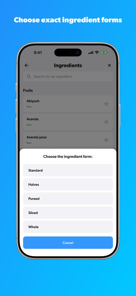 Ingredient search and form selector in Cooking Conversions