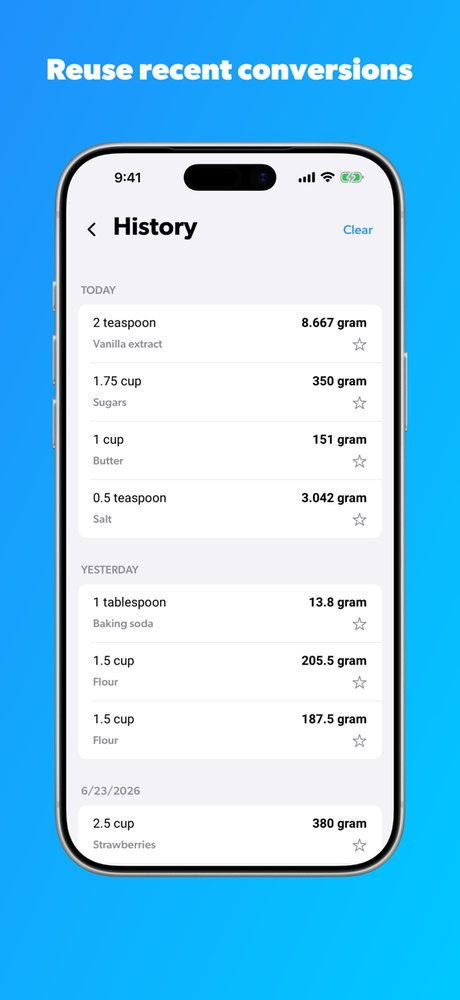 Searchable conversion history in Cooking Conversions